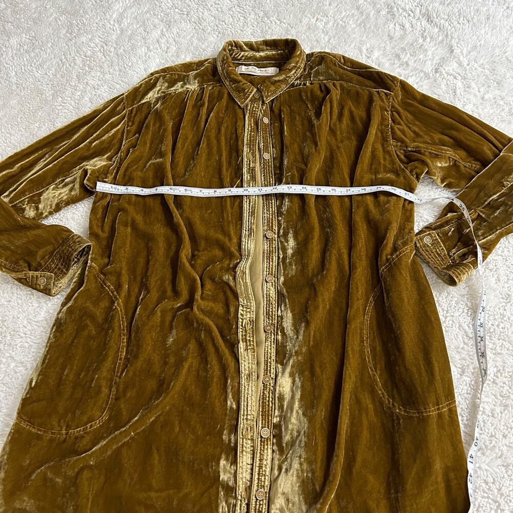 We The Free Mustard Velvet Top Oversized Button Up Shirt S Boho Indie Night Out - Picture 4 of 6